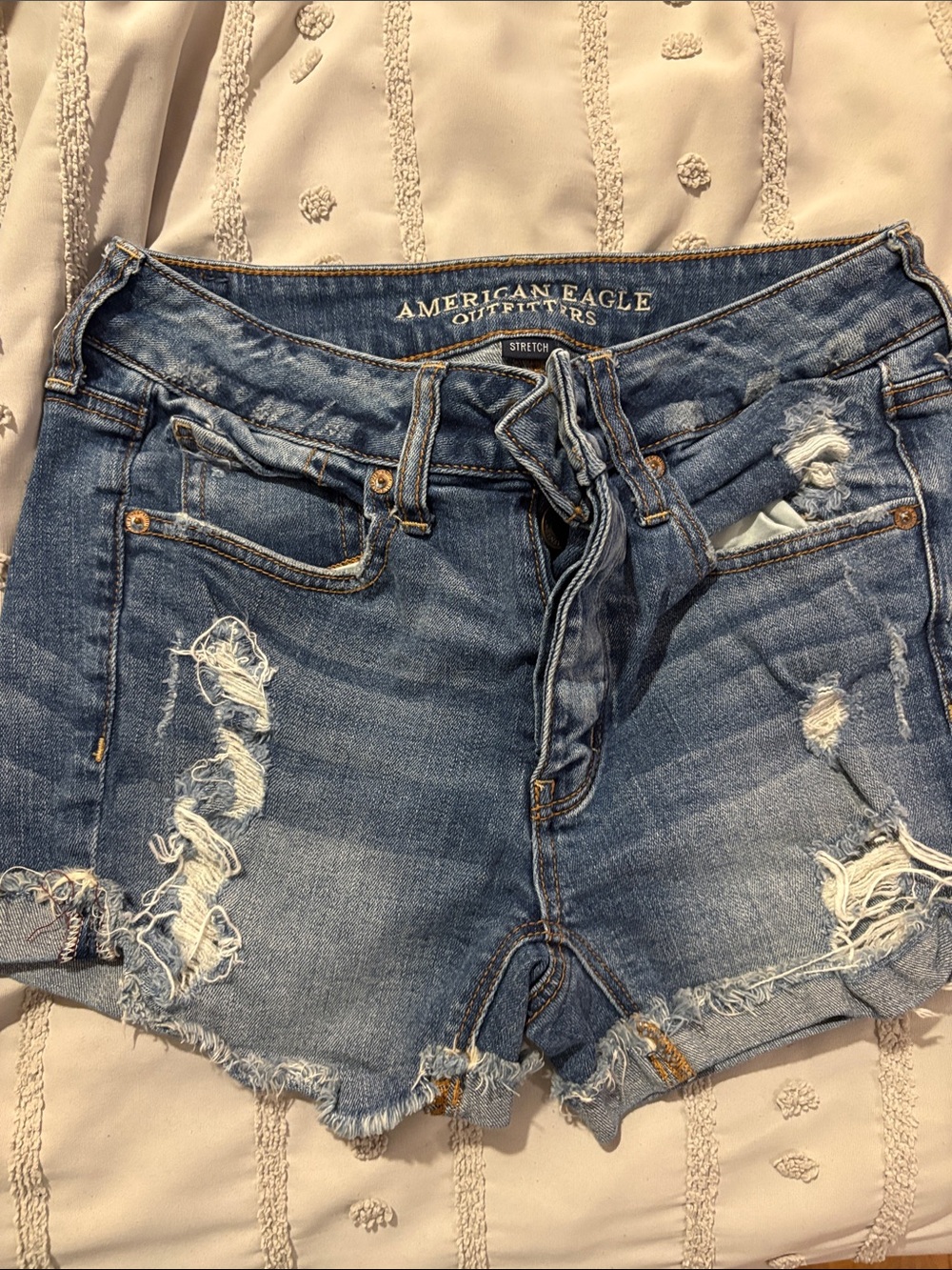 American Eagle Outfitters Distressed Light Blue Denim Shorts